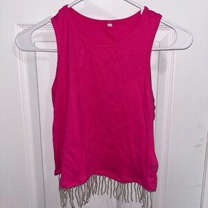 Pink Sleeveless Top with Fringe